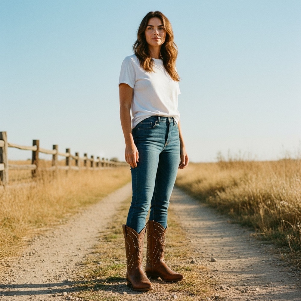 Frye Billy Stud Pull On Distressed Cowboy Boots - Picture 4 of 16